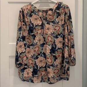 Pink, blue, green blouse